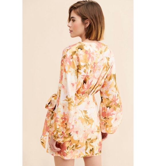 Significant Other Kenna Linen Blend Floral Mini Wrap Dress - Picture 9 of 14